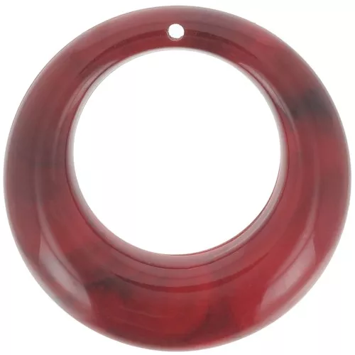 42mm Round curved hollow acrylic pendant - Marbled Red - Black x1