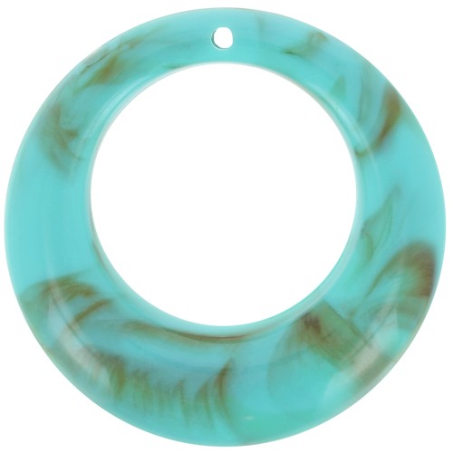 42mm Round curved hollow acrylic pendant - Turquoise marbled - Brown x1