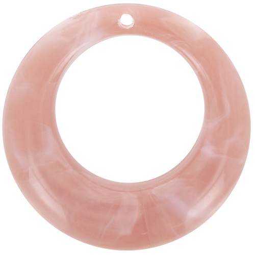 42mm Round curved hollow acrylic pendant - Marbled Antique Pink x1