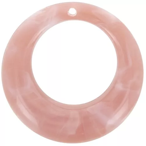42mm Round curved hollow acrylic pendant - Marbled Antique Pink x1