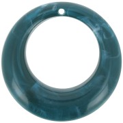 42mm Round curved hollow acrylic pendant - Marbled Petrol Blue x1