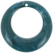42mm Round curved hollow acrylic pendant - Marbled Petrol Blue x1