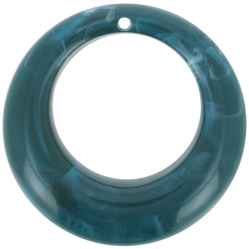42mm Round curved hollow acrylic pendant - Marbled Petrol Blue x1