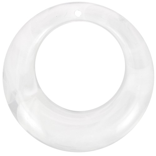42mm Round curved hollow acrylic pendant - Marbled Transparent - White x1