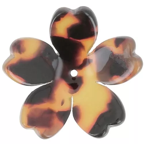 25 mm Acetate Flower Pendant - Tortoiseshell Brown - Black x1