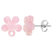 11mm Acetate Flower EarStuds - Tortoiseshell - Pink Pearl x2