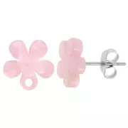 11mm Acetate Flower EarStuds - Tortoiseshell - Pink Pearl x2