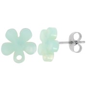 11mm Acetate Flower EarStuds - Tortoiseshell - Mint Pearl x2