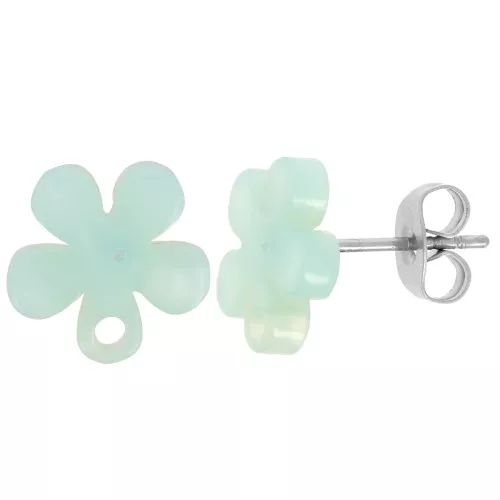 11mm Acetate Flower EarStuds - Tortoiseshell - Mint Pearl x2