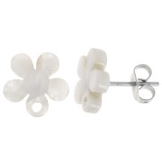 11mm Acetate Flower EarStuds - Tortoiseshell - White pearl x2