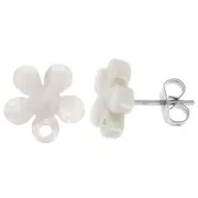 11mm Acetate Flower EarStuds - Tortoiseshell - White pearl x2