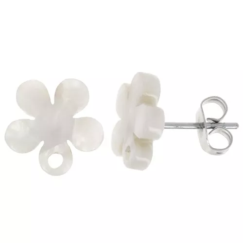 11mm Acetate Flower EarStuds - Tortoiseshell - White pearl x2