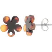 11mm Acetate Flower EarStuds - Tortoiseshell - Brown - Black x2|raw }}
