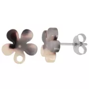 11mm Acetate Flower EarStuds - Tortoiseshell - Beige - Black x2