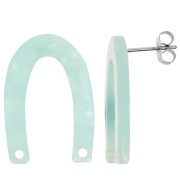 26x17mm U-shaped EarStuds - Tortoiseshell - Mint Pearl x2