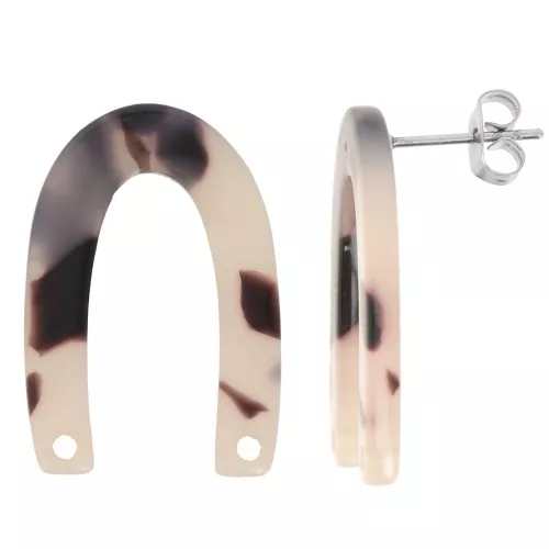 26x17mm U-shaped EarStuds - Tortoiseshell - Beige - Black x2