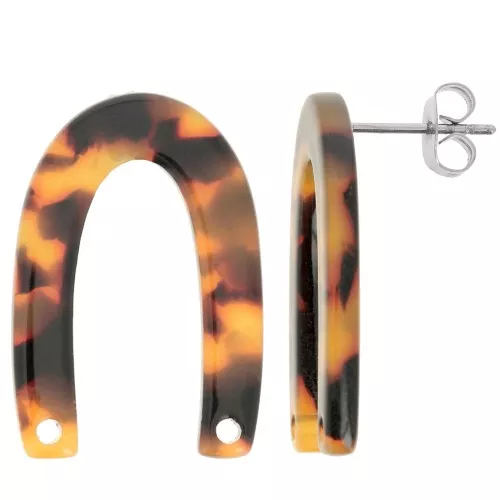26x17mm U-shaped EarStuds - Tortoiseshell - Brown - Black x2