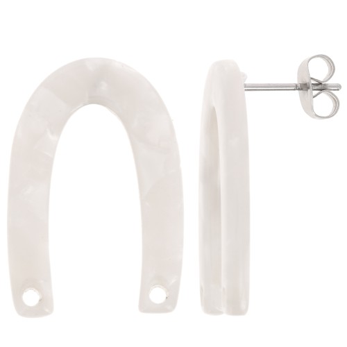 26x17mm U-shaped EarStuds - Tortoiseshell - White pearl x2