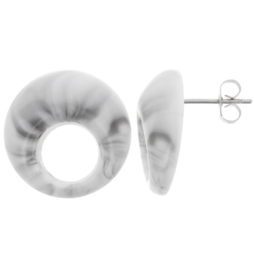 20mm Round hollow acrylic earstuds - Marbled Grey x2