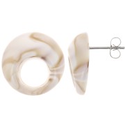 20mm Round hollow acrylic earstuds - Marbled Beige x2