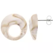 20mm Round hollow acrylic earstuds - Marbled Beige x2