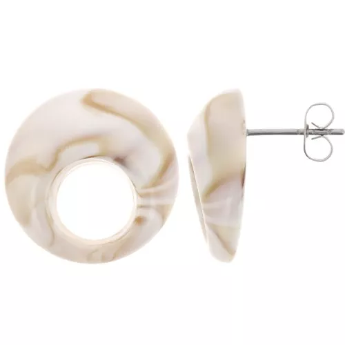20mm Round hollow acrylic earstuds - Marbled Beige x2