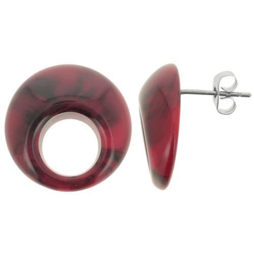 20mm Round hollow acrylic earstuds - Red Marble x2