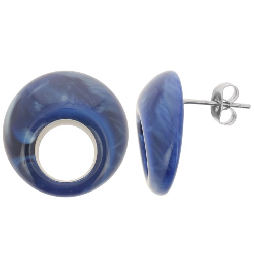 20mm Round hollow acrylic earstuds - Marbled Midnight Blue x2