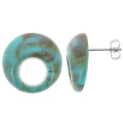20mm Round hollow acrylic earstuds - Marbled Turquoise - Brown x2