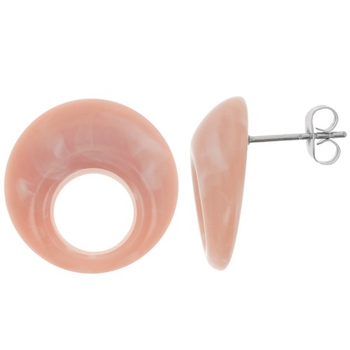 20mm Round hollow acrylic earstuds - Marbled Old Rose x2