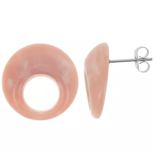 20mm Round hollow acrylic earstuds - Marbled Old Rose x2