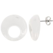 20mm Round hollow acrylic earstuds - Marbled Transparent - White x2|raw }}
