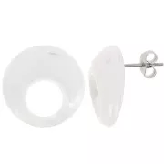 20mm Round hollow acrylic earstuds - Marbled Transparent - White x2