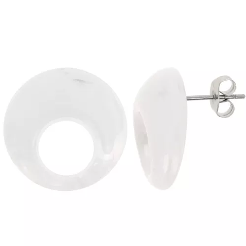 20mm Round hollow acrylic earstuds - Marbled Transparent - White x2