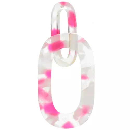64x26mm Acetate XXL link pendant - Tortoiseshell Transparent - Neon pink x1