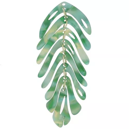 71x28mm Leaf pendant - Tortoiseshell - Dark green pearl x1