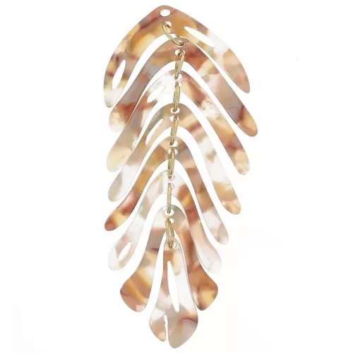 71x28mm Leaf pendant - Tortoiseshell - Multi brown - grey pearl x1