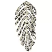 71x28mm Leaf pendant - Mottled Black - Beige x1