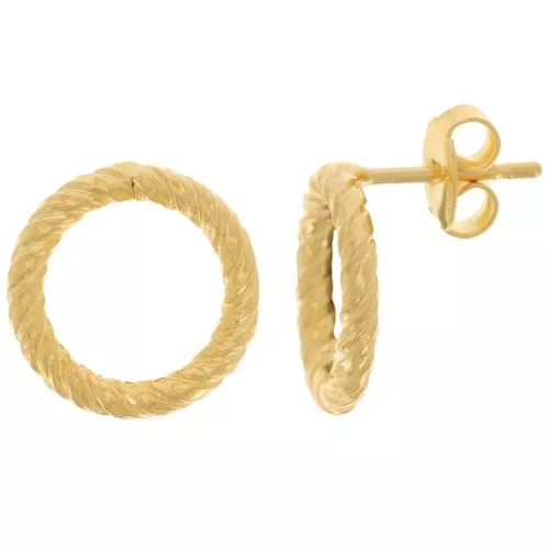 14mm hollow circle twisted effect earStuds - Fine Gold-plated x2