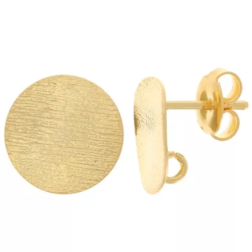12mm Round irregular stud earrings striated effect - Fine Gold-plated x2