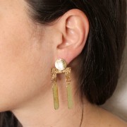 12mm Round irregular stud earrings striated effect - Fine Gold-plated x2