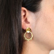 12mm Round irregular earstuds with open hoop - Fine Gold-plated x2