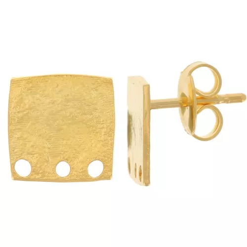 10mm Textured irregular square earstuds with 3 holes - Fine Gold plated x2