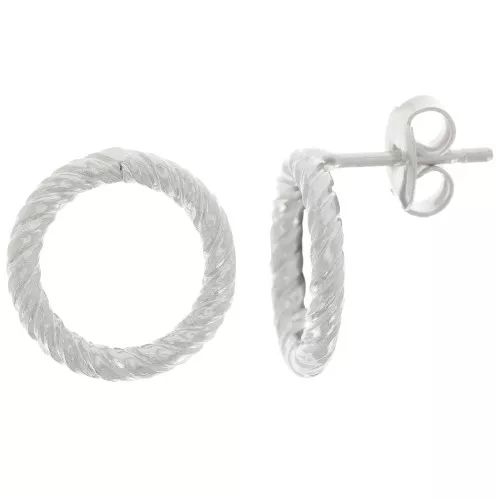 14mm earStuds hollow circle twisted effect - Fine silver plated x2