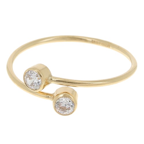 Adjustable double zircon ring S54 to S56 - Gold Filled x1