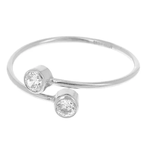 925 Sterling Silver Adjustable double zircon ring S54 to S56 - Crystal x1