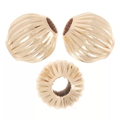 4mm Striated round beads - Gold filled x8