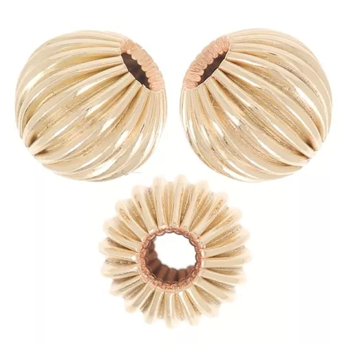 5mm Striated round beads - Gold filled x5