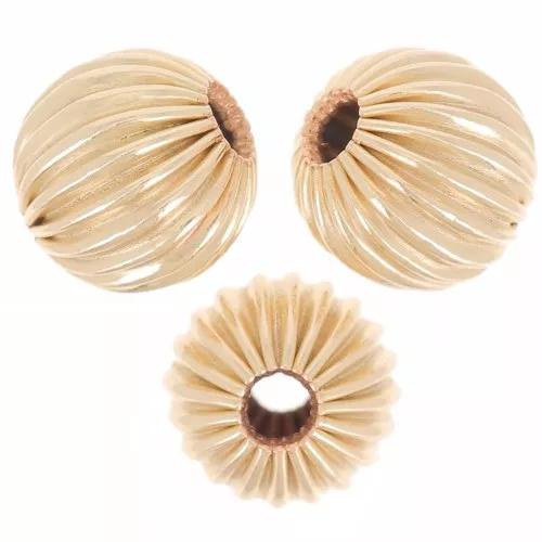 6mm Striated round beads - Gold filled x5