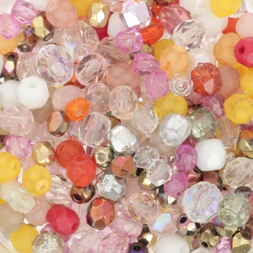 Fire polished faceted round beads assortment 3mm to 6mm - Multicolored x50g